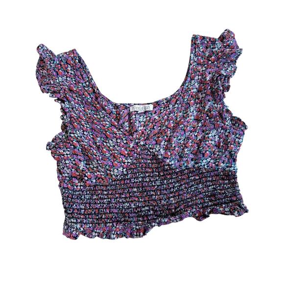 Patrons Of Peace Crop Top Floral Purple Size Small Boho Festival Ruffle Smocked - Picture 1 of 8